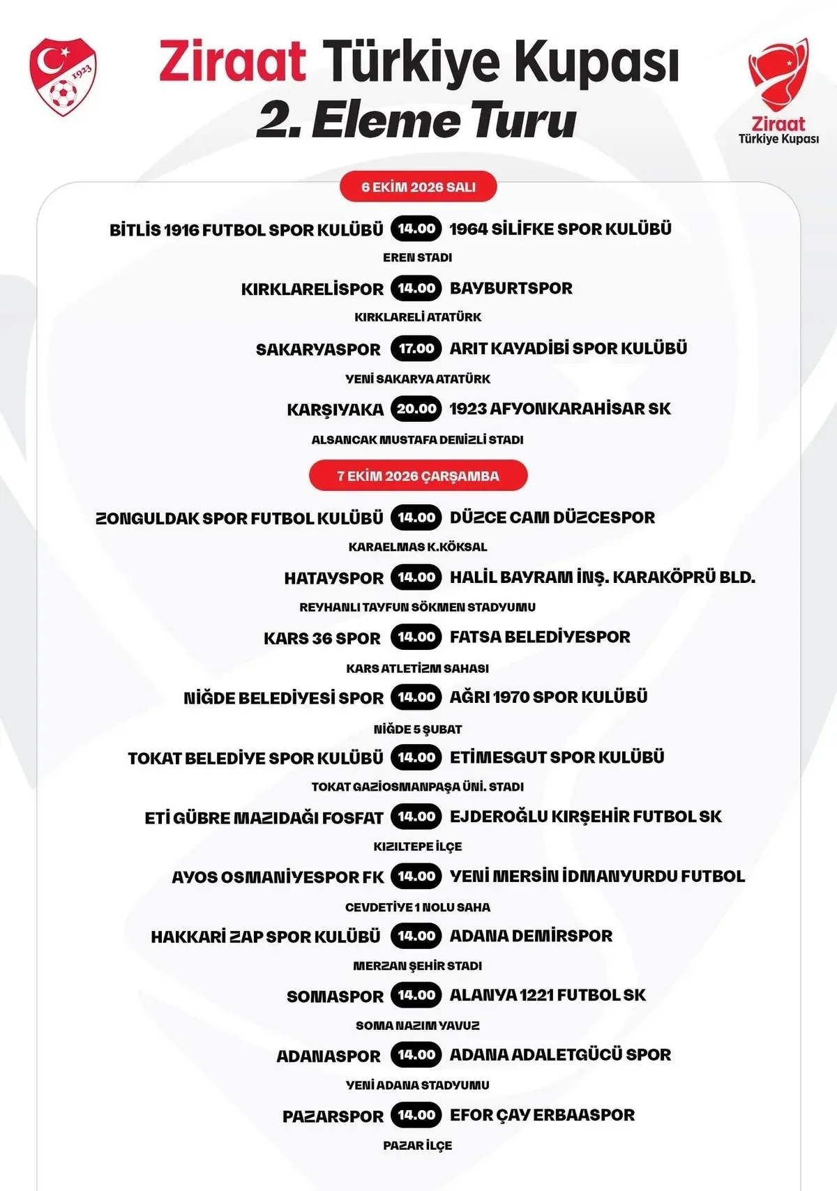 Ziraat Türkiye Kupası'nda 2. tur heyecanı! İşte maç programı